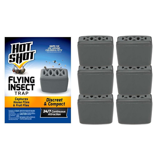 Hot Shot Flying Insect Trap, Discreet, Trap Attracts and Captures House Flies and Fruit Flies, 24/7 Continuous Attraction, No Plug-in Or Electricity Needed, 6 Count