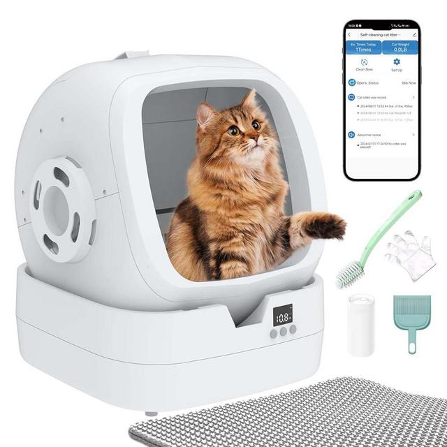 Automatic Cat Litter Box Self Cleaning - APP Control - Weight Monitoring - 85L Ultra-Quiet, Multi-Cat Litter Box - Smart Health Monitor, Safe Anti-Pinch, White