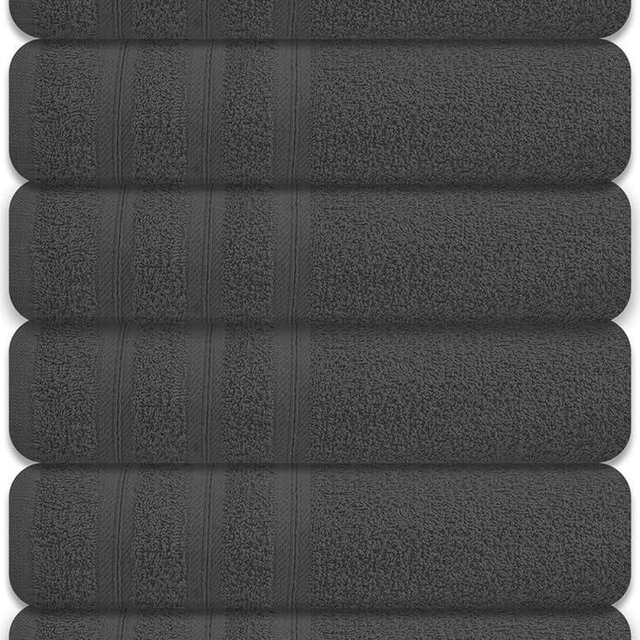 Large Bath Towels Set of 6 – 24" x 50" – 100% Cotton Terry – Durable, Soft & Quick Dry – Grey Multipurpose Towels for Bathroom, Gym, Spa, Pool & Daily Use