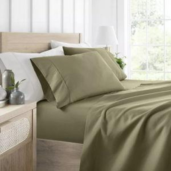 4 Piece Bed Sheet Set Solid Double Brushed Microfiber, Ultra Soft - Becky Cameron, Sage Green, Queen