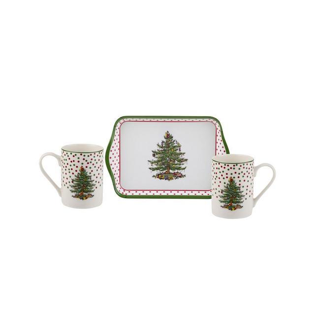 Spode Christmas Tree Polka Dot Mug and Tray Set, 3 Pieces