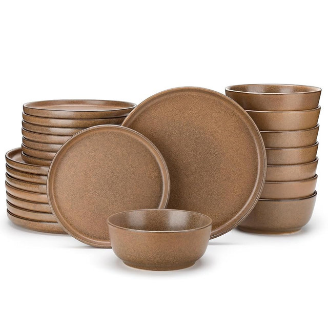 vancasso Plates and Bowls Sets, 24 Pieces Stoneware Dinnerware Set for 8, Ceramic Dish Set for Kitchen, Microwave and Dishwasher Safe, Muted Brown, Series ZERMATT