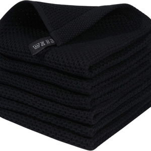 Homaxy 100% Cotton Waffle Weave Kitchen Dish Cloths, Ultra Soft Absorbent Quick Drying Dish Towels, 12 x 12 Inches, 6-Pack, Black