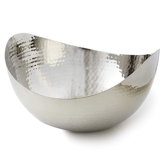 Doma Vita Hammered Stainless Steel Wave Salad/Serving/Fruit Bowl (10"x10"), Silver