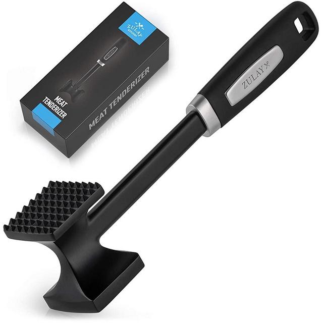 Zulay Kitchen 10 Inch Meat Tenderizer Hammer - Dual-Sided Meat Mallet Tenderizer With Comfortable Grip Handle - Heavy Duty Metal Meat Pounder Tool For Tenderizing Beef, Poultry, Steak & More (Black)