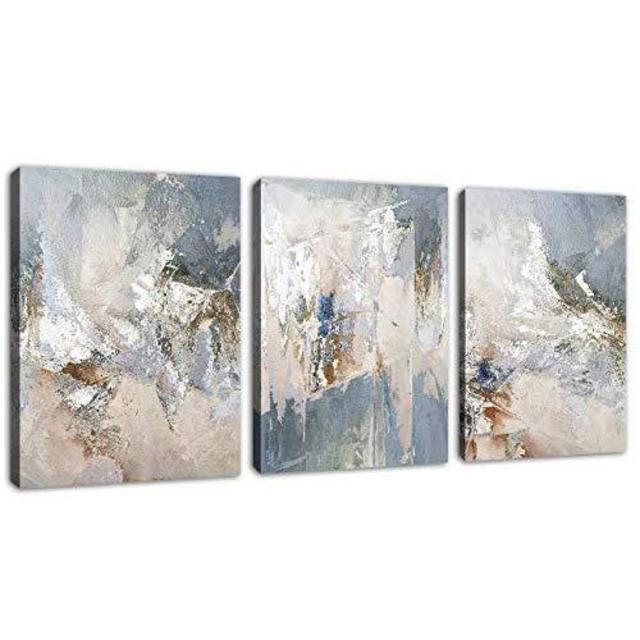 Abstract Canvas Wall Art Modern Abstract Painting Prints Blue Grey Canvas Pictures Artwork Contemporary Wall Art for Bedroom Living Room Bathroom Decoration Framed Ready to Hang 12" x 16" x 3 Pieces