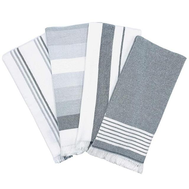 The Accented Co. Kitchen Towels, Set of 4 - Thick, Absorbent, Fast Drying Tea Towels - Turkish Cotton with Hanging Loop (28x18 inches)(Black)