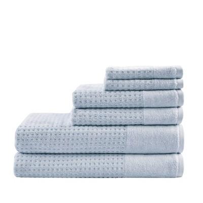 6pc Spa Waffle Jacquard Cotton Bath Towels Sets Blue