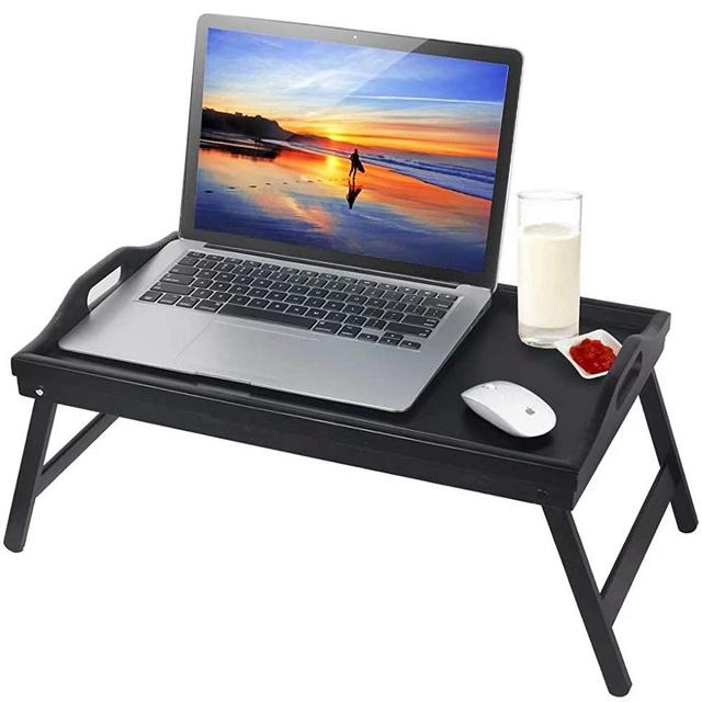 Jibanie Breakfast Tray with Folding Legs Bed Table Tray Bamboo Portable Lap Desk Wooden Serving Dinner Tea TV Tray