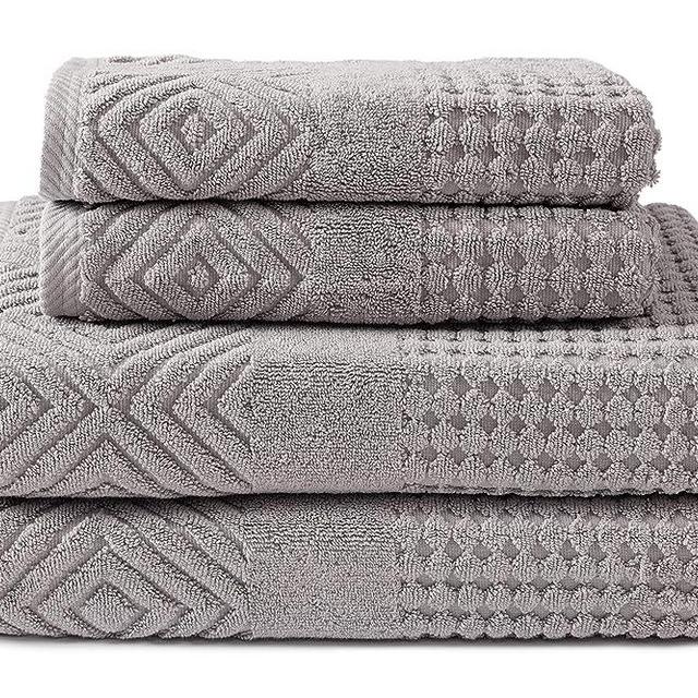 Texere 100% Organic Cotton Diamond Jacquard 700 GSM Luxury Bath Towel Sets - Ultra Soft and Absorbent Hotel and Spa Quality (Diamond, Cathedral Gray, 2 Bath & 2 Hand Towels)