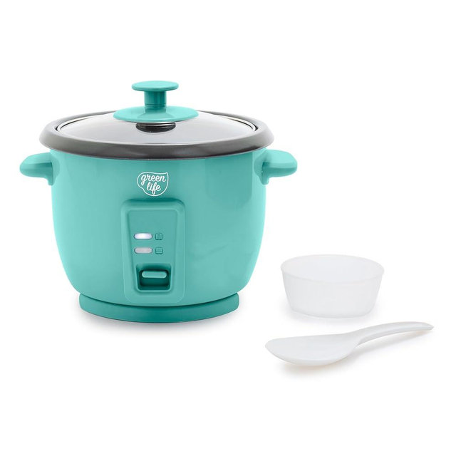 GreenLife Rice Cooker with Removable PFAS-Free Ceramic Nonstick Pot, 3-Cups Uncooked/6-Cups Cooked, Grains & Oatmeal Multicooker, Compact One-Switch Design, Auto Keep Warm, Easy Clean, Turquoise