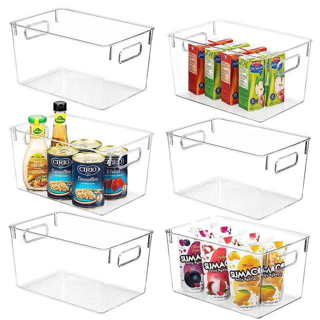 Vtopmart Clear Plastic Pantry Organizer Bins, 6 PCS Food Storage Bins with Handle for Refrigerator, Fridge, Cabinet, Kitchen, Countertops, Cupboard, Freezer Organization and Storage, BPA Free, Large