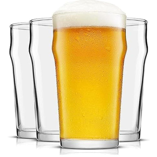 Beer Glasses Set of 4-20oz British Pint Premium Tumbler - Stackable Craft Brewing Cup - Unique Craft Brewing Design - Elegant Home Bar & Gift Collection