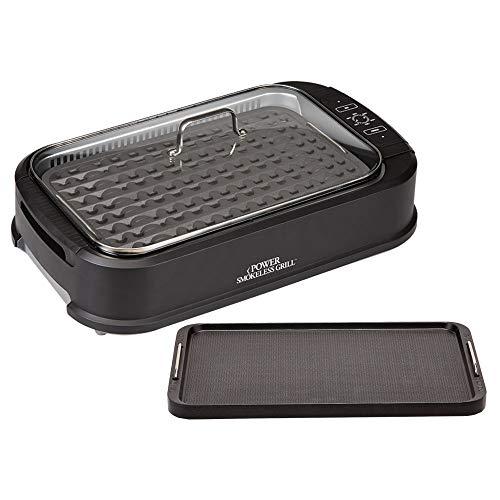 PowerXL Smokeless Grill with Tempered Glass Lid with Interchanable Griddle Plate and Turbo Speed Smoke Extractor Technology. Make Tender Char-grilled Meals Inside With Virtually No Smoke