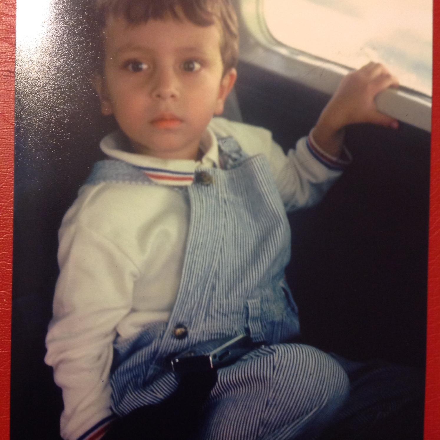 Sebastian on his first flight with his dad, who is also a pilot.