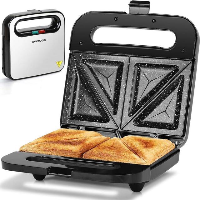 Aigostar Sandwich Maker with Super Nonstick Ceramic Plates, Panini Press Sandwich Toaster Breakfast Electric Grilled Cheese Maker Machine Tuna Melt Omelets Snacks, Tostadora de Pan Stainless Steel