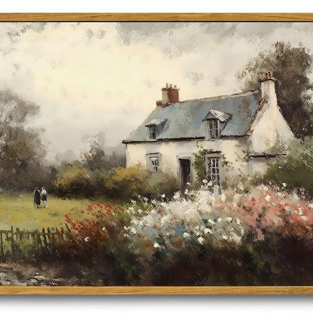OIQArtOIQ Vintage Landscape Canvas Wall Art Framed Natural Scenery Painting Artwork Prints France Country Wilderness Farmhouse Decor Pictures Kitchen Bedroom Living Room Bathroom