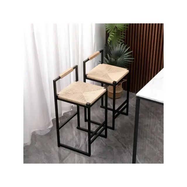 Natural Counter Height Barstools Set of 2,Upholstered Modern Armless Counter Stool with Backrest,Kitchen Island Bar Stools-Cuddlewood