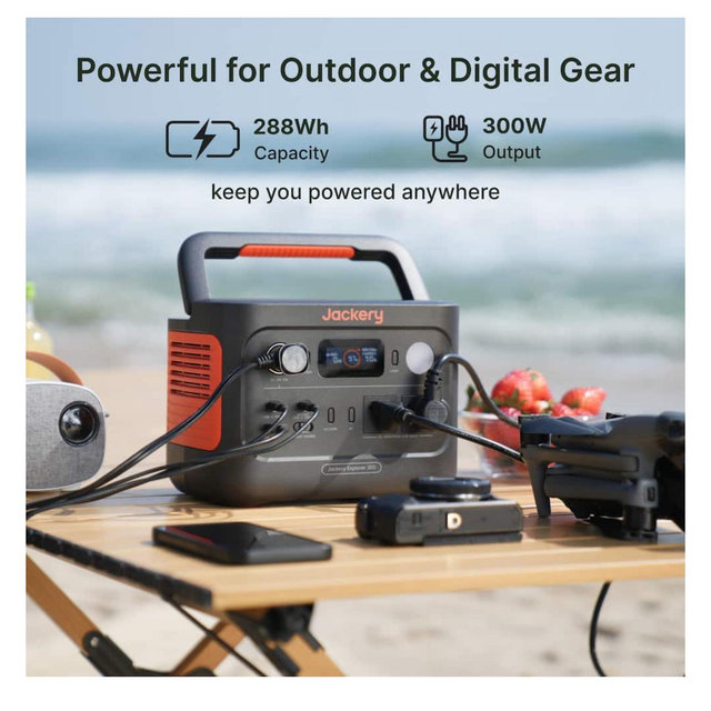 Jackery - Explorer 300 v2 (288Wh) Portable Power Station for Outdoor Camping, Hiking, RV, and Road Trips (288 Wh Capacity) - Black