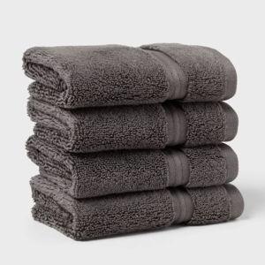 Threshold 4pk Spa Plush Washcloth Set in Color Dark Gray