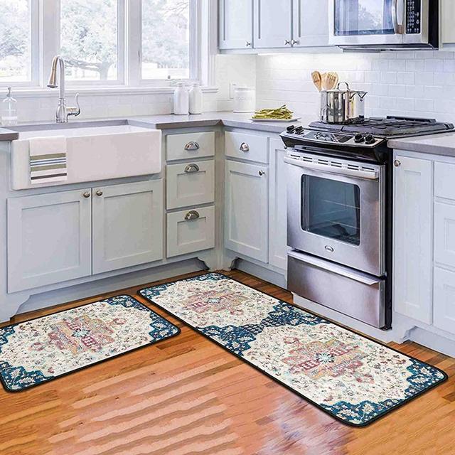 flippana Boho Kitchen Rugs and Mats for Floor, Non-Slip Backing Kitchen Mat Set of 2 Bohemian Decor Anti Fatigue Kitchen Rug Sets with Runner for Home Kitchen Dining Room 17"x47.2"+17"x30"