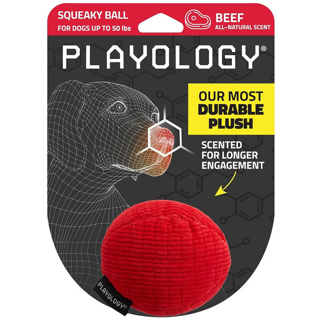 Playology Dog Toys | Squeaky Plush Toy Ball for Dogs | Beef Scented Medium Plush Dog Ball Chew Toy