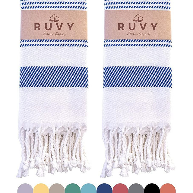 Ruvy Home Basics Turkish Hand Towels for Bathroom Set of 2 | 18"x40", Cotton | Bathroom Hand Towels & Decorative Hand Towels for Bathroom, Kitchen, Yoga, Gym, Spa, Tea, Dishcloth and Face - Navy