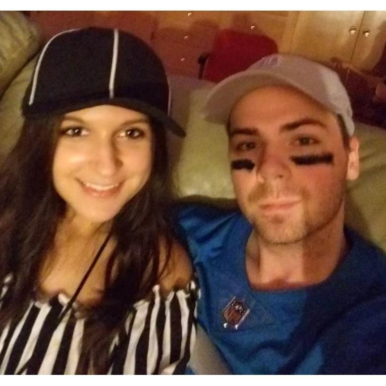 Dressed up for Halloween as the classic NFL rivalry - The Detroit Lions vs the officials