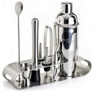 Cocktail Shaker Set: Professional Bar Tools Set Incl. Martini Shaker and Muddler Inside an Elegant Stand - Perfect Home Bartending Kit for an Awesome Drink Mixing Experience - Exclusive Recipes Bonus