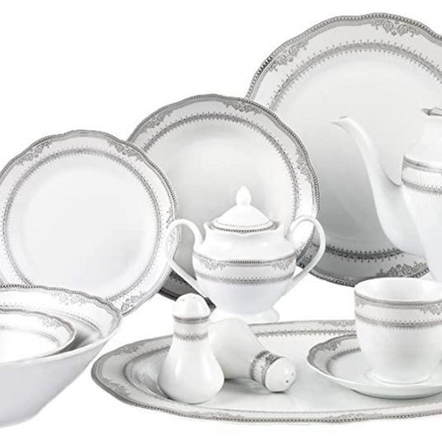 Lorenzo Import Victoria 57-Piece Wavy Porcelain Dinnerware Set