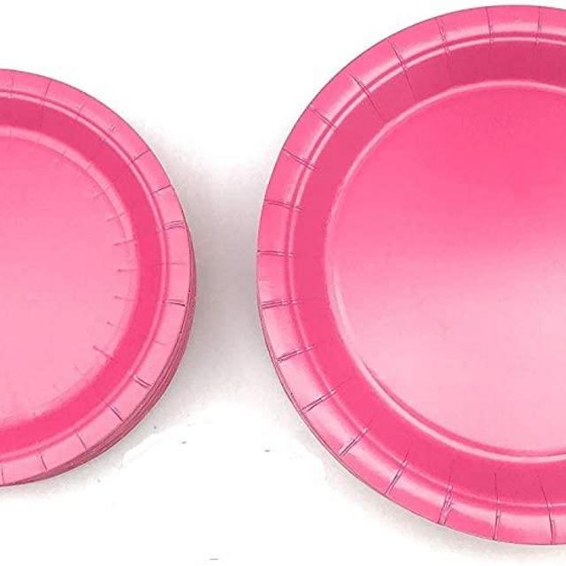100 Count Pink Paper Plates | 50 ~ 9" Dinner Paper Plates | 50 ~ 7" Dessert Paper Plates Pink / Baby Shower Party Theme