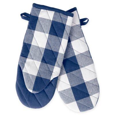Elrene Farmhouse Living Buffalo Check Oven Mitt in Blue/White (Set of 2)