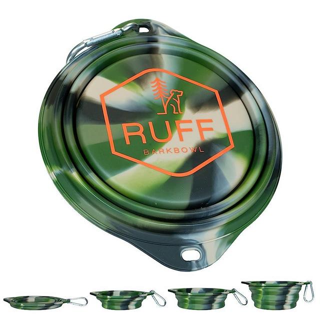 Ruff Products BarkBowl (800ml) - Collapsible Dog Bowl (Camo) Premium Quality, Platinum-Cured Food Grade Silicone, No Plastic Rim, Food Safe, Large Travel Bowl