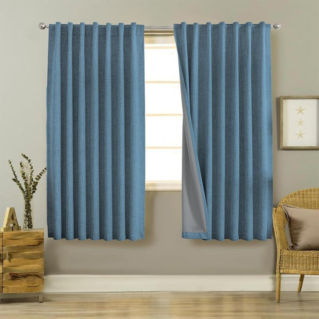 Joydeco 100% Black Out Curtains 72 inch Long 2 Panels Burg Natural Blackout Linen Drapes for Bedroom Living Room Darkening Curtain Thermal Insulated Back tab Rod Pocket(52x72 inch,Sky Blue)