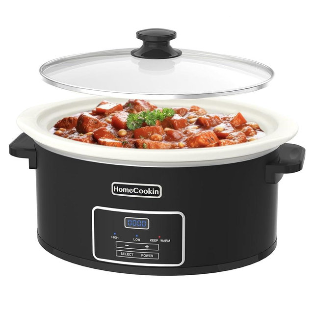 HOMECOOKIN 8-Quart Programmable Slow Cooker with Timer Keep Warm - Small Kitchen Appliance for Family Dinners - Serves 6+ People (Black)