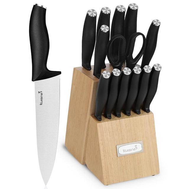 Kuisine Chef Knife Set, High Carbon Stainless Steel Ultra Sharp Blade Ergonomic Handle, Kitchen Knife Block Set with Built-in Sharpener Excellent Gifts for Holiday(Nature,15PCS)…