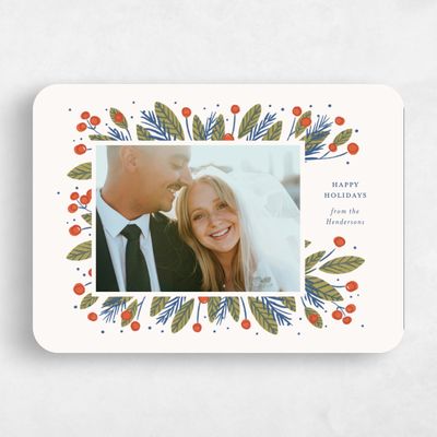 Beige Rounded Holiday Card - Evergreen Landscape