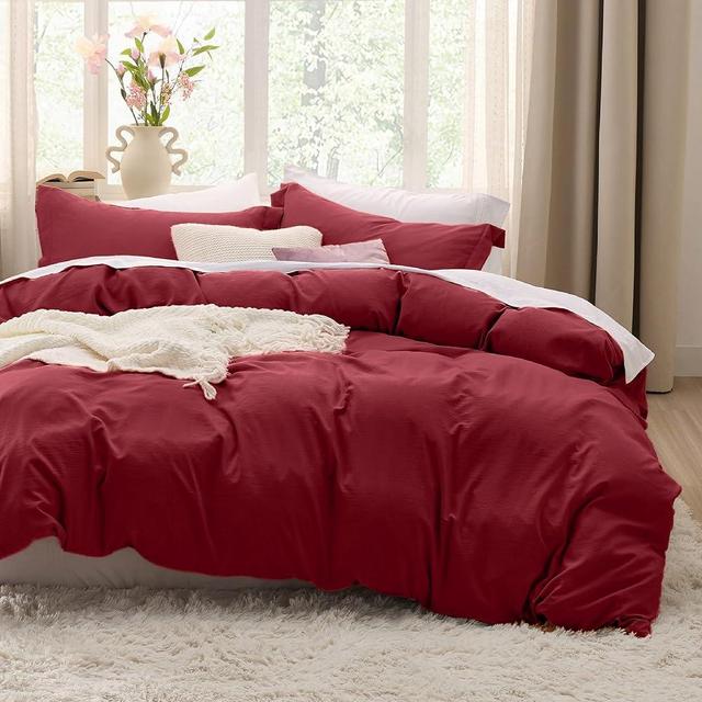 Bedsure Red Duvet Cover Queen Size - Soft Prewashed Queen Duvet Cover Set, 3 Pieces, 1 Duvet Cover 90x90 Inches with Zipper Closure and 2 Pillow Shams, Comforter Not Included