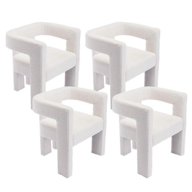 Tmsan Modern Boucle Dining Chair Set of 4, Sherpa Barrel Accent Chairs Upholstered Armchair Comfy Side Chair for Kitchen Living Room Reception (Beige, Set of 4)