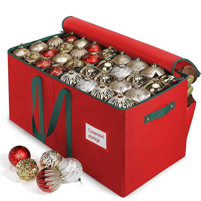 Large Christmas Ornament Storage Box ,4 Tier Holds Up to 128 Holiday Ornaments 3-Inch, Xmas Decorations Accessories Bag with Dual Zipper Closure,Made of Durable 600D Oxford Fabric Tear-Proof Material