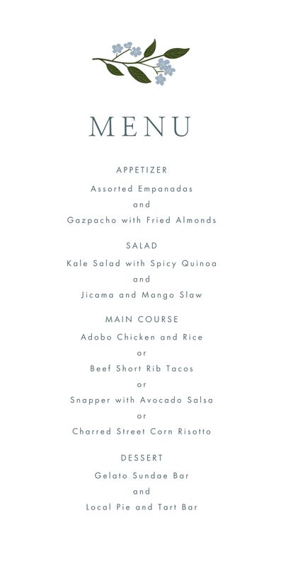 White Oval Wedding Menu - Ortensia