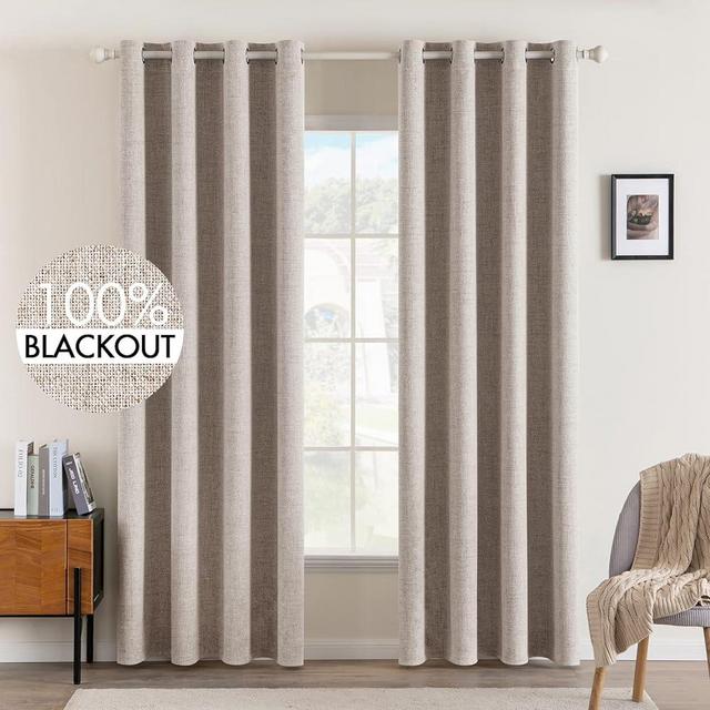 MIULEE Blackout Curtains for Bedroom Linen Texture Thermal Insulated Natural Khaki Grommet Room Darkening Curtains & Drapes Luxury Decor for Living Room Nursery 52 x 90 Inch (2 Panels)