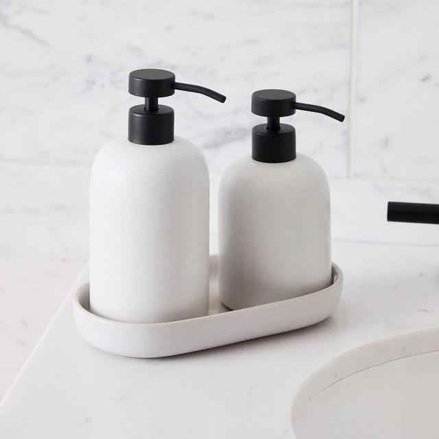 Kaloh, Soap Pump Set, Ceramic, White, Set of 3