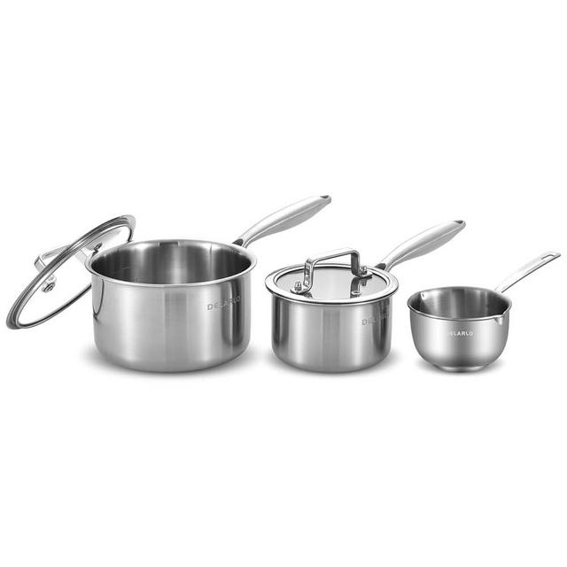 DELARLO Tri-Ply Stainless Steel Saucepan set With Lid 1.0QT 2.5QT 10OZ, Small Pot, Induction Cooking Home Kitchen Sauce Pan,Butter Warmer,Dishwasher Safe & Oven Safe