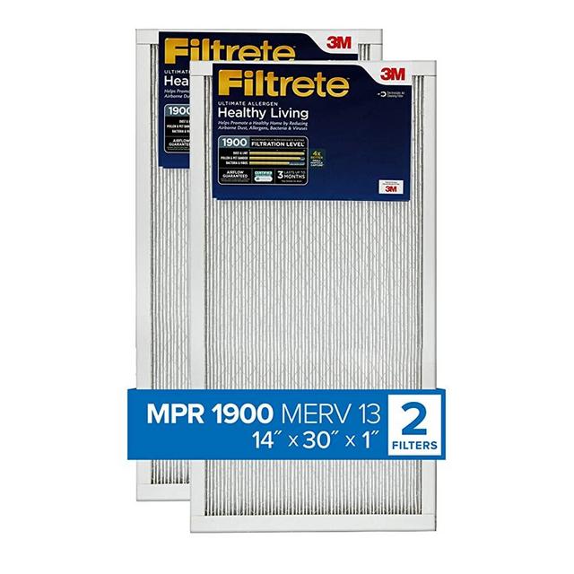 Filtrete 14x30x1, AC Furnace Air Filter, MPR 1900, Healthy Living Ultimate Allergen, 2-Pack (exact dimensions 13.81 x 29.81 x 0.78)