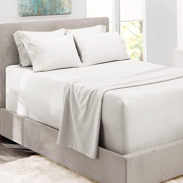 Hearth & Harbor Extra Deep Pocket Sheets - Fits Mattress 18-24 Inches Deep - Extra Deep Pocket Queen Sheets Sets - 6 Piece Queen Size Sheets - Queen Sheets Deep Pocket - White Sheets Queen,