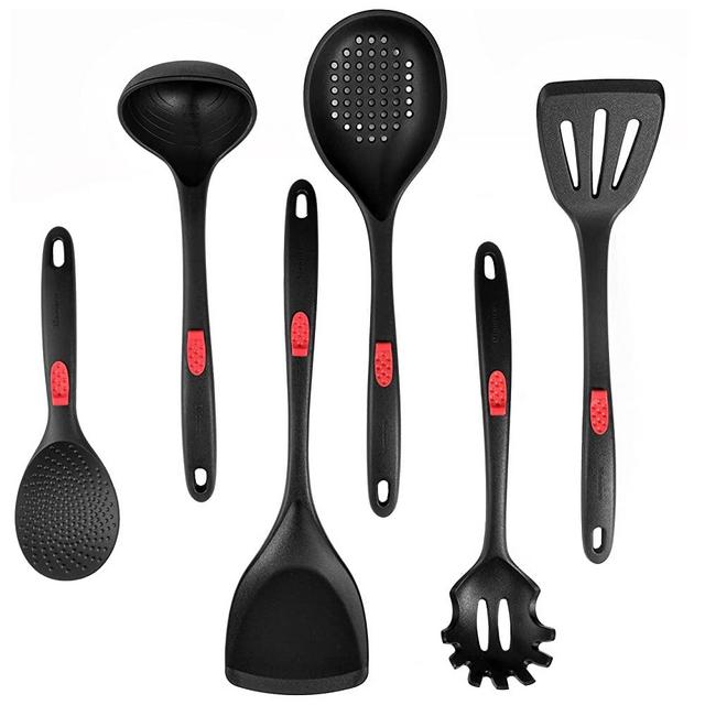 Moonro Heavy-Duty XL Silicone Kitchen Utensils Set, 6 Pcs Premium Spatulas for Cooking, Food-Grade, High Temperature Resistance, Ergonomic Handles, One-Piece Design, Non-Stick, Black & Red
