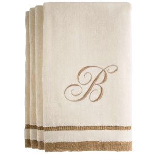 Monogrammed Gifts, Fingertip Towels, 11 x 18 Inches - Set of 4- Decorative Golden Brown Embroidered Towel - Extra Absorbent 100% Cotton- Personalized Gift- for Bathroom/Kitchen- Initial B (Ivory)