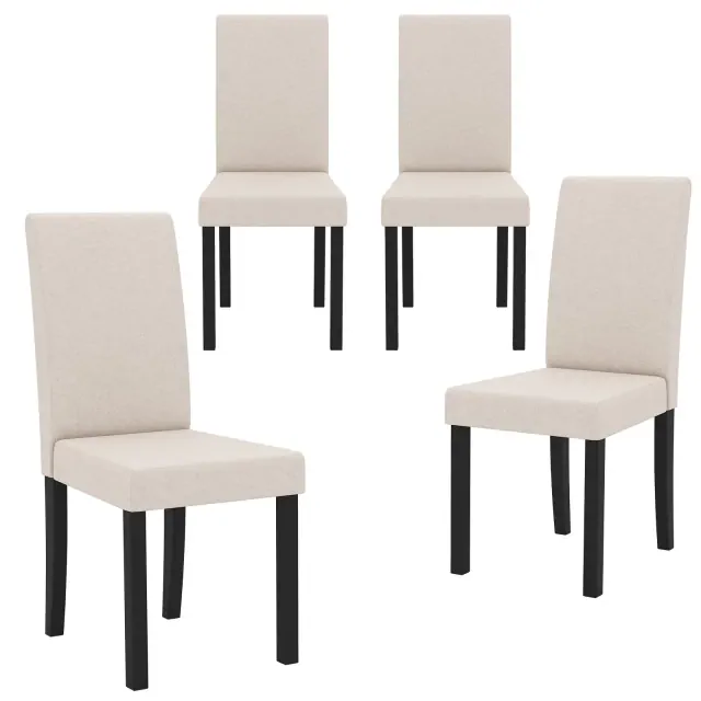 Costway Dining Chair Set of 4 Fabric Upholstered Rubber Wood Legs Side Armless Beige