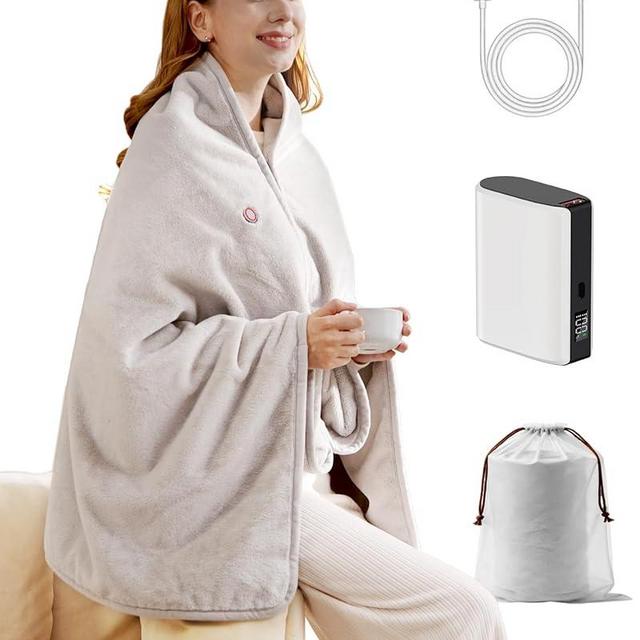 Cordless Heated Blanket with Battery Pack - Rechargeable Heated Shawl & Portable Heated Throw,Far-Infrared Heating,Wearable Blanket for Office,Travel,Car & Outdoor, Gift for People Who Are Always Cold